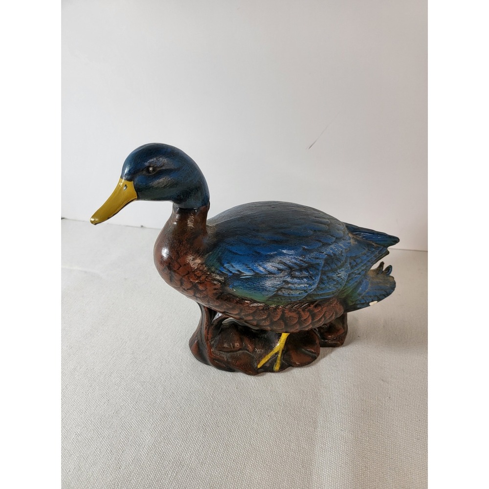 Vintage 1988 Hand Painted Ceramic Mallard Duck Figurine JSK Signed Blue Brown
